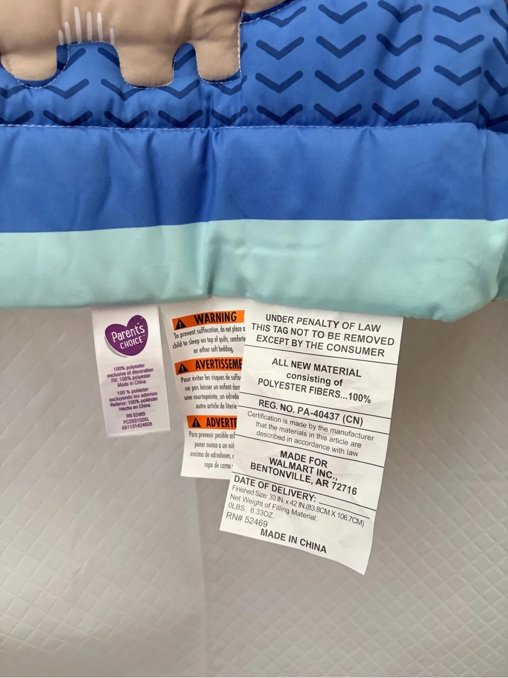 Baby Dinosaur & Elephant Quilted Throw Blanket - Blue & Green